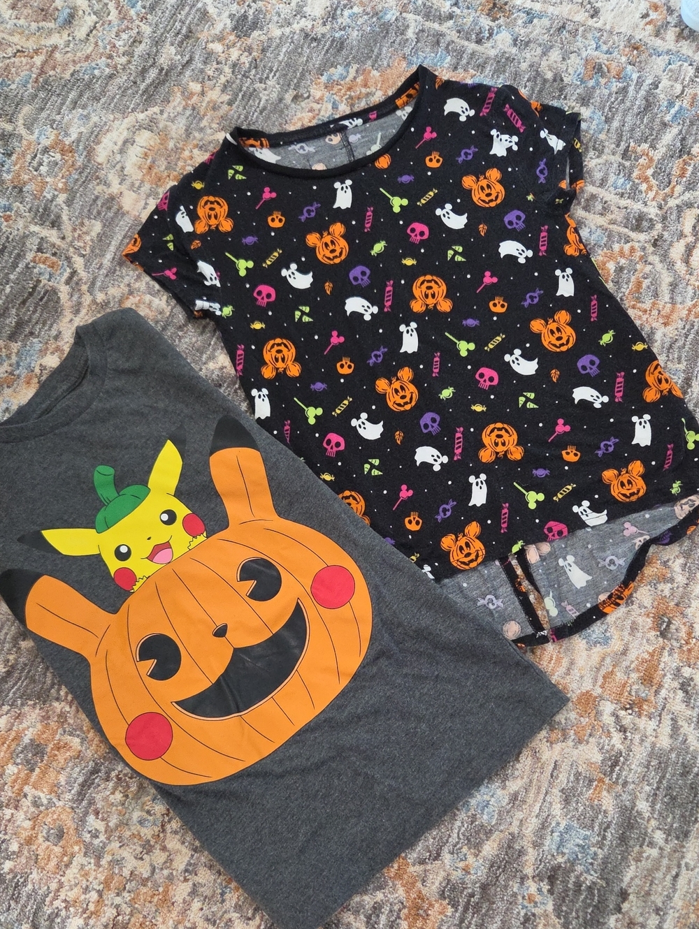 Halloween Girls Bundle - Gray Pumpkin Pikachu Design, Official Disney Top